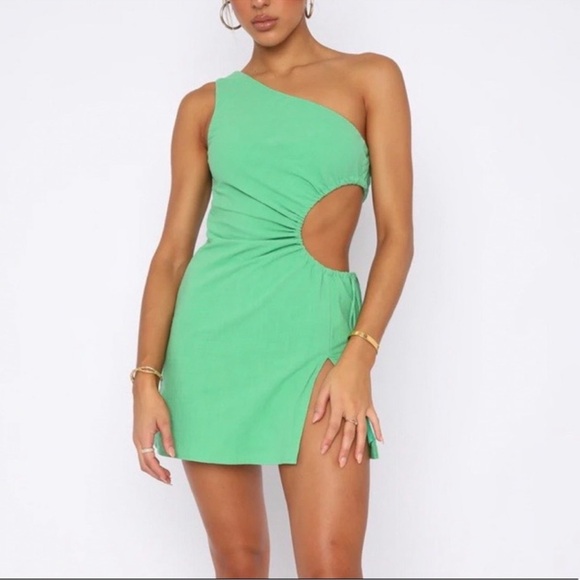 White Fox Green One-Shoulder Linen Cutout Dress NWOT - Picture 1 of 2